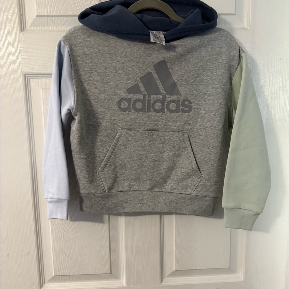 Adidas Kids' Gray Hoodie with Colorful Sleeves
